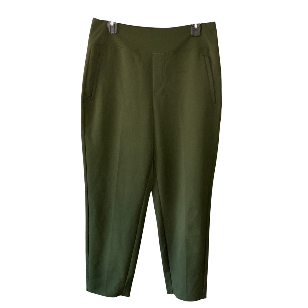 Athleta Brooklyn Ankle Pants Olive Green Tapered Travel Work Trousers Size 10